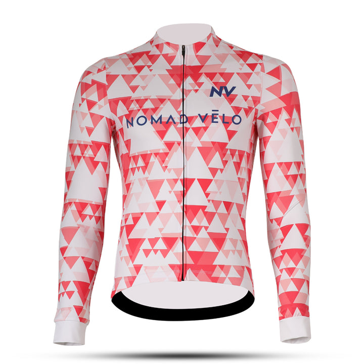 Red Geometric Long Sleeve Jersey for High-Performance Road