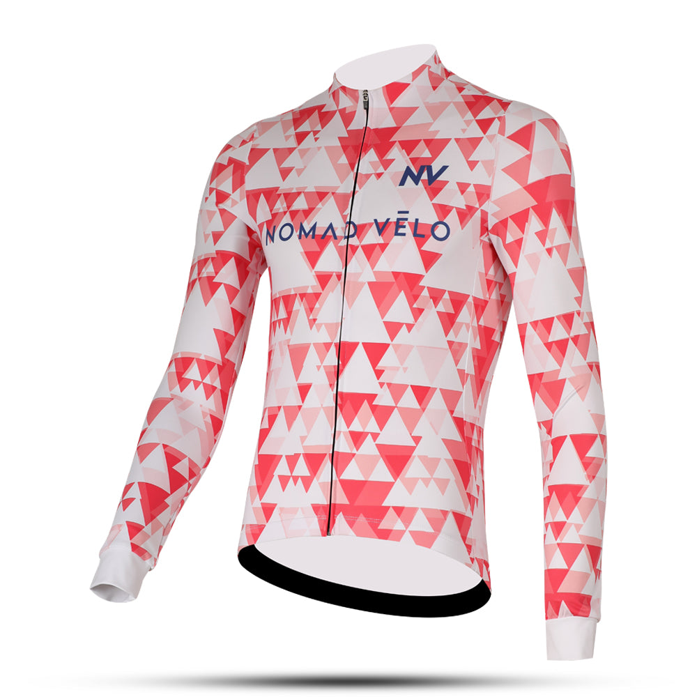 Red Geometric Long Sleeve Jersey for High-Performance Road