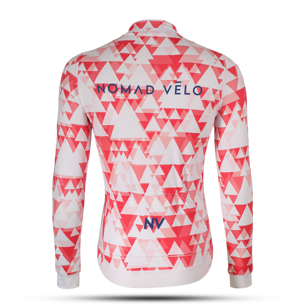 Red Geometric Long Sleeve Jersey for High-Performance Road