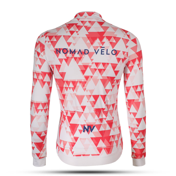 Red Geometric Long Sleeve Jersey for High-Performance Road