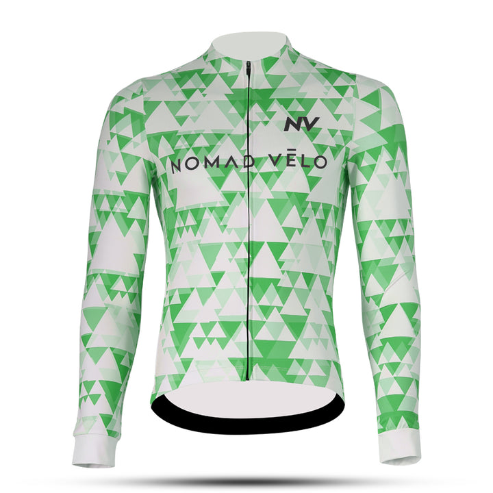 Green Geometric Long Sleeve Jersey for High-Performance Road