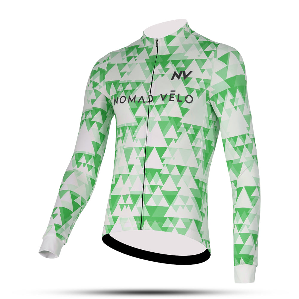 Green Geometric Long Sleeve Jersey for High-Performance Road