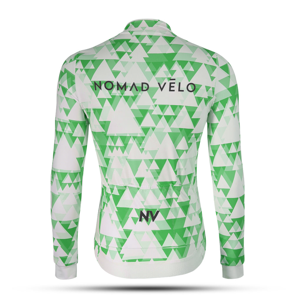 Green Geometric Long Sleeve Jersey for High-Performance Road