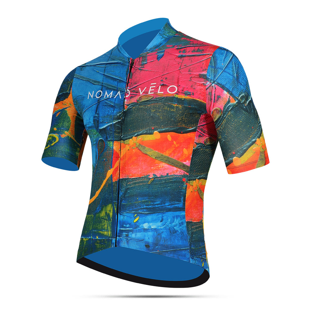 Artistic Orange Cycling Jersey with Colorful Print – Artist Jersey