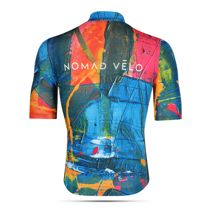 Artistic Orange Cycling Jersey with Colorful Print – Artist Jersey