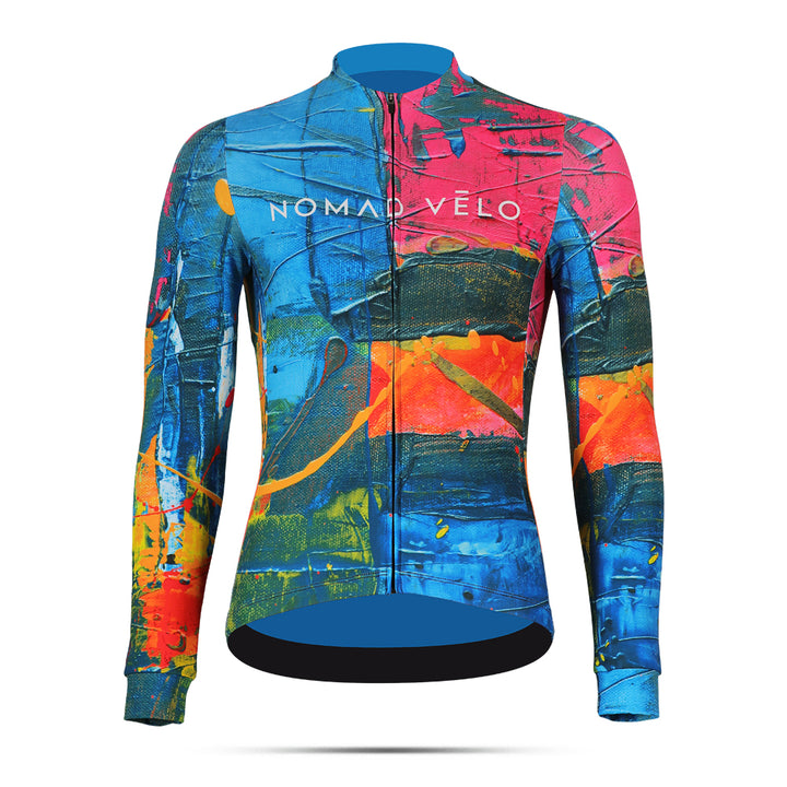 Artistic Orange Long Sleeve Cycling Jersey with Colorful Print – Artist Long Sleeve Jersey