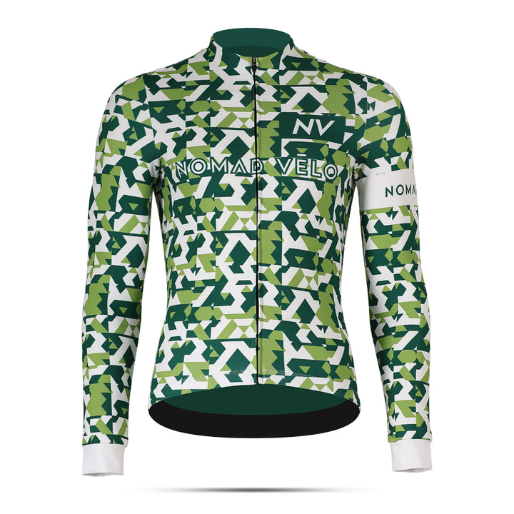 Green Сamouflage Aero Long Sleeve Cycling Jersey for Long Climbs - Сamouflage Jersey
