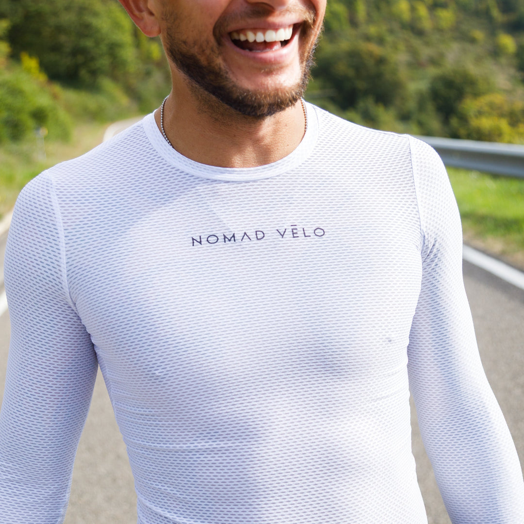 White Long Sleeve Cycling Base Layer with Breathable Fit – Nomad White Base Layer
