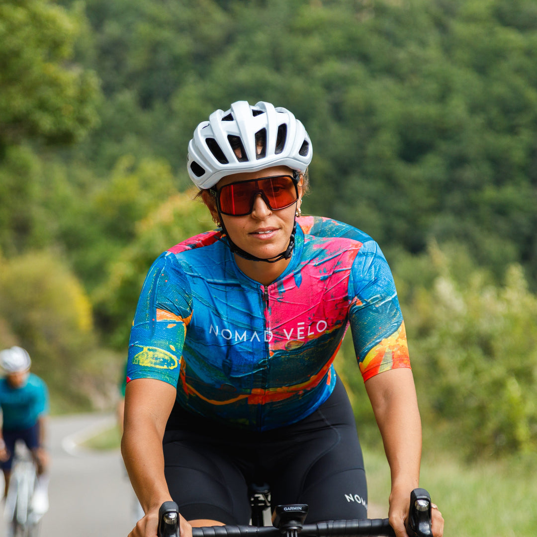 Artistic Orange Cycling Jersey with Colorful Print – Artist Jersey