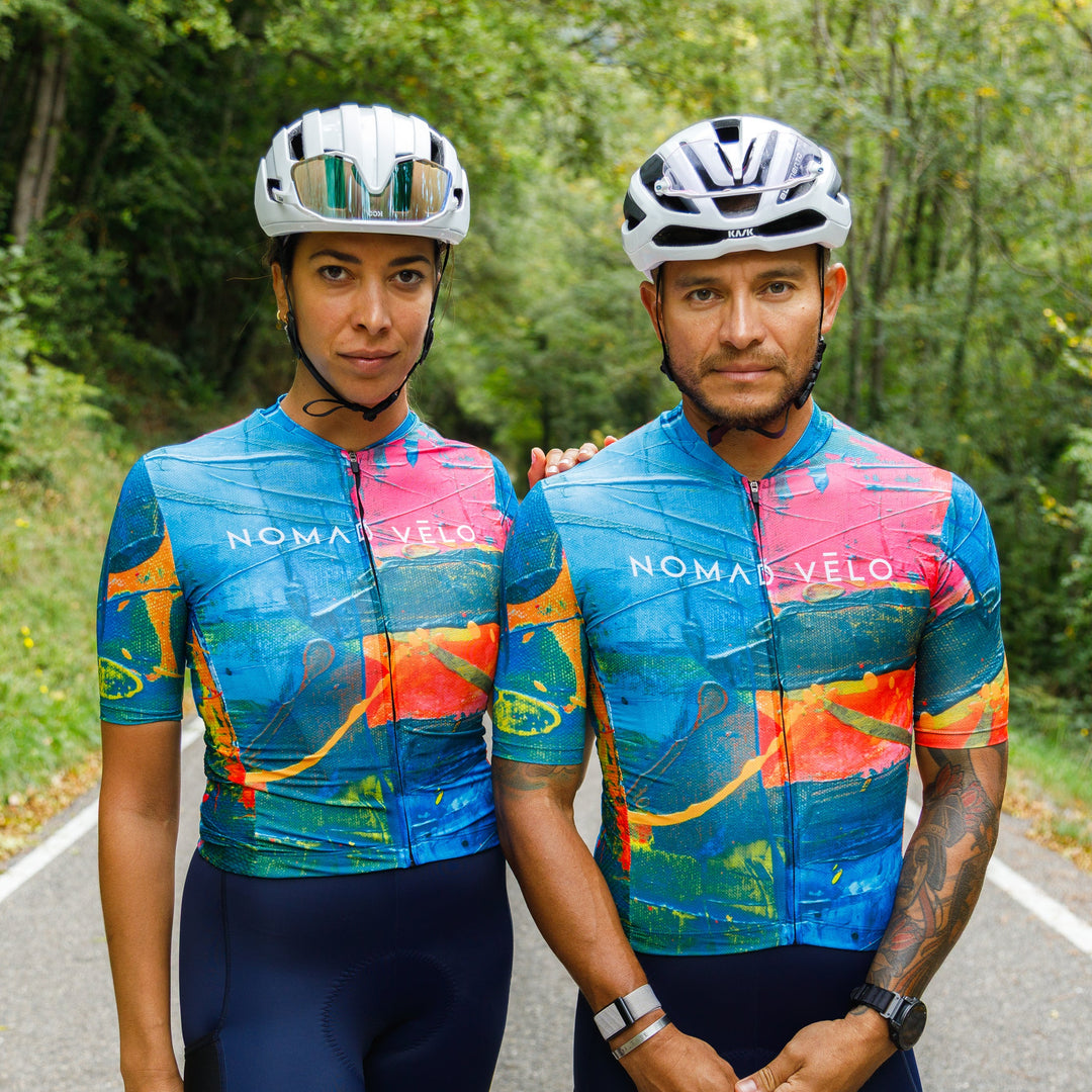 Artistic Orange Cycling Jersey with Colorful Print – Artist Jersey