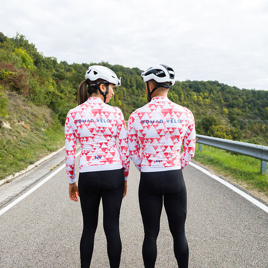 Red Geometric Long Sleeve Jersey for High-Performance Road